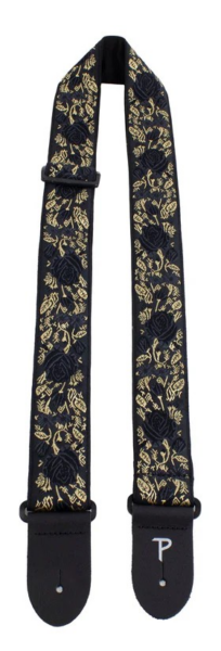 2" Jacquard Guitar Strap BLACK/GOLD ROSES ON BLACK
