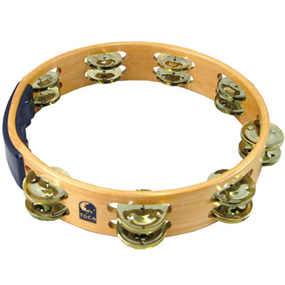 10" Acacia Wood Double Row Tambourine, No Head Brass