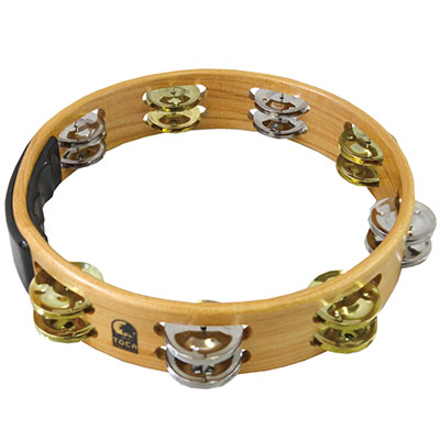 10" Acacia Wood Double Row Tambourine, No Head Brass/Nickel