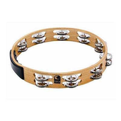 12" Acacia Wood Double Row Tambourine, No Head, Nickel