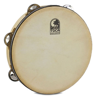 9" Single Jingle Row Wood Tambourine, With Head