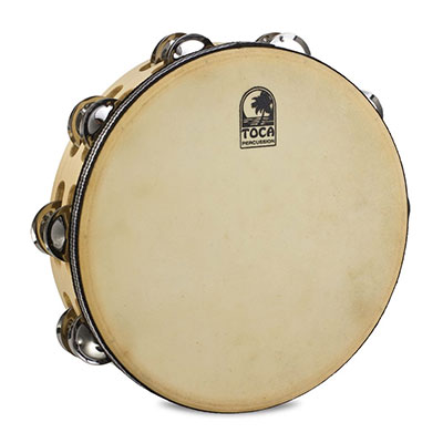 10" Double Jingle Row Wood Tambourine, With Head