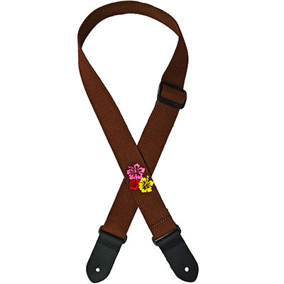 1.5" BROWN COTTON UKULELE - HIBISCUS EMBROIDERY
