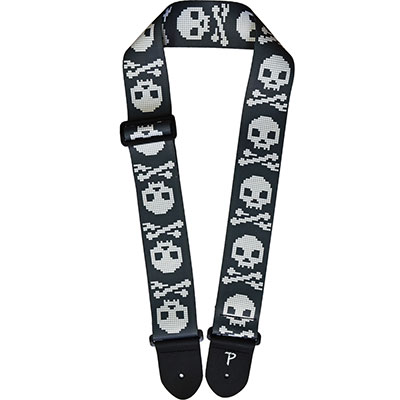 2.5" POLYESTER GUITAR STRAP - PIXEL SKULL