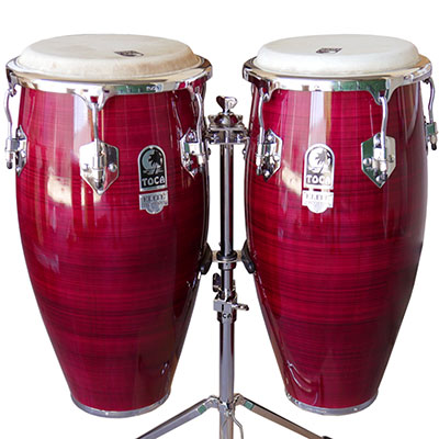 Elite Pro Wood 11"&11-3/4" Conga Set with Dbl Stand-Crimson Fade