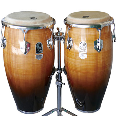 Elite Pro Wood 11"&11-3/4" Conga Set with Dbl Stand-Natural Fade