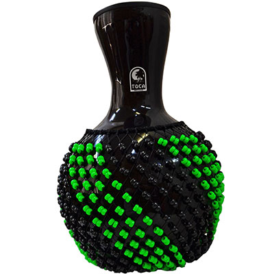 Pro Fiberglass Shekere, Black with Black&Green White Beads