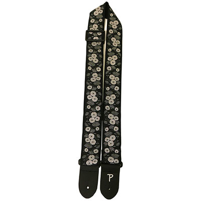 2" BLK/SILVER FLORAL JACQUARD GUITAR STRAP