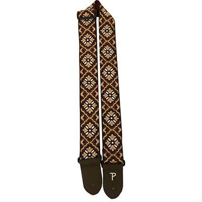 2" BRN/TAN FLORAL JACQUARD GUITAR STRAP