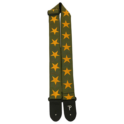 2" GRN/GOLD STARS JACQUARD GUITAR STRAP