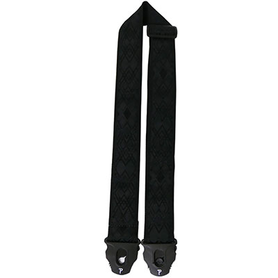 2" BLACK DIAMOND JACQUARD GUITAR STRAP WITH LOCK END - BLACK