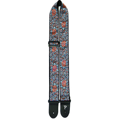 2”BLUE AND RED FLOWER PATTERN JACQUARD GUITAR STRAP