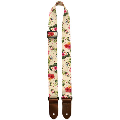 1.5" Polyester Ukulele Strap White Floral Hibiscus