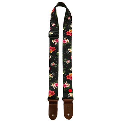 1.5" Polyester Ukulele Strap Black Floral Hibiscus